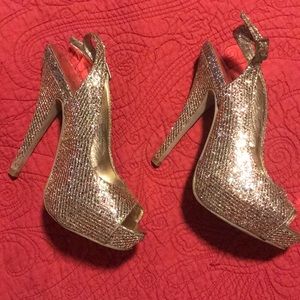 Gold slingback pumps